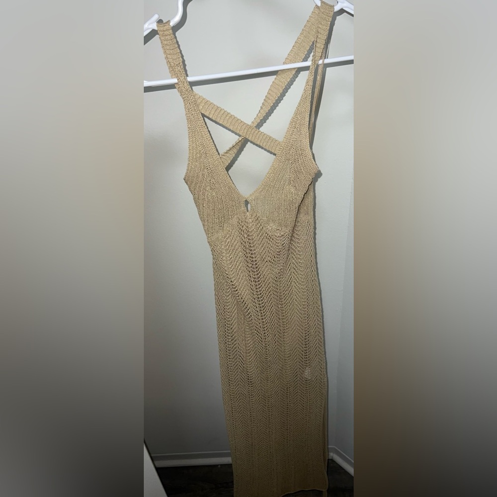 Beige Knit Sleeveless Dress